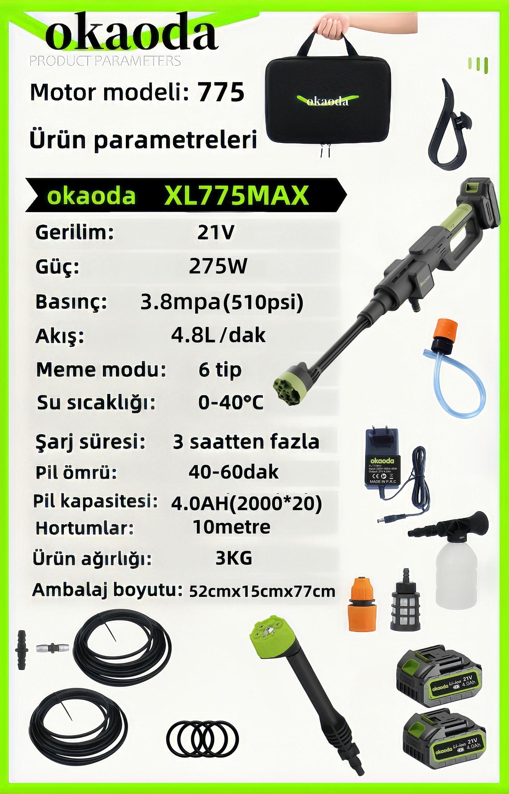 okaoda%20(XL775MAX)%20lityum%20pil%20yüksek%20su%20basınçlı%20temizleme%20makinesi%20araba%20yıkama%20tabancası